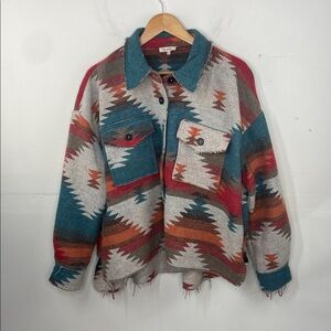 LA MIEL multicolor Southwestern Aztec print flannel shacket shirt jacket Large